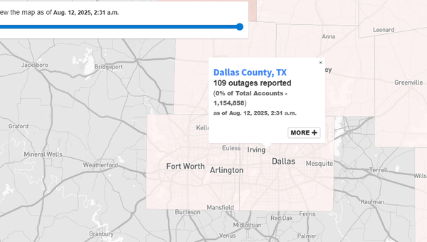 DFW Power Outages Map Update, Today
