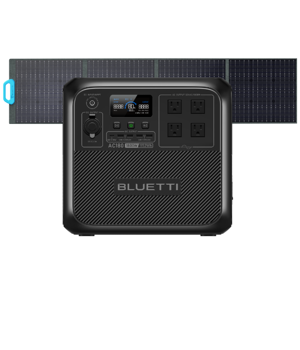 BLUETTI Solar Generator AC180 with 200W Solar Panel (Ships Separately), 1,152Wh Portable Power Station w/ 4 1,800W (2,700W Surge) AC Outlets, LFP Power for Camping, Off-Grid