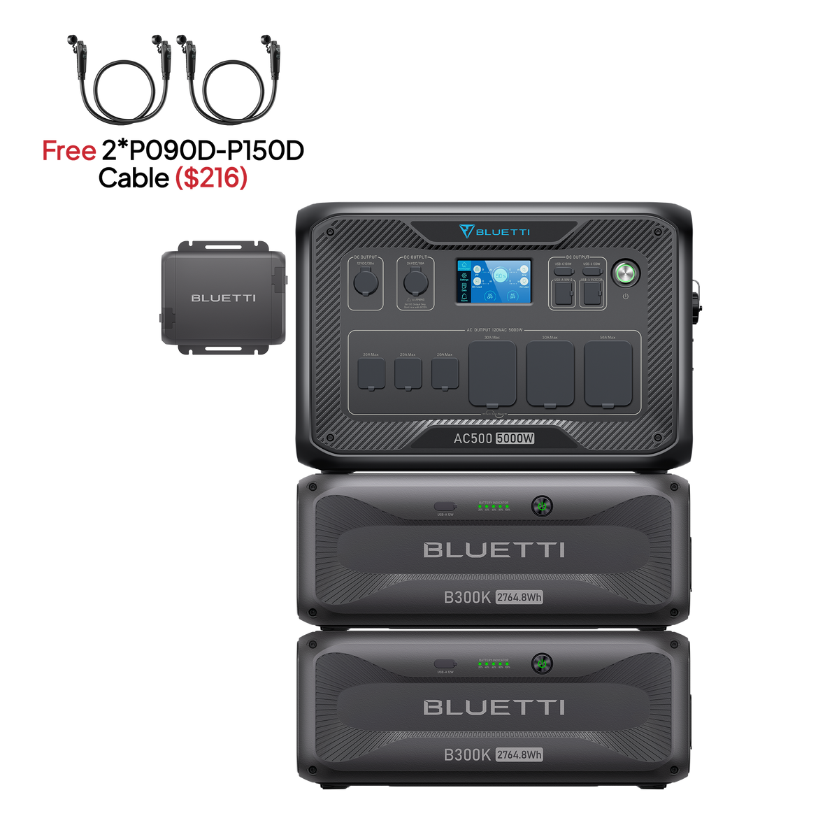BLUETTI AC500+2*B300K+Charger 1 (Free P090D-P150D Cable) | Home Battery Backup