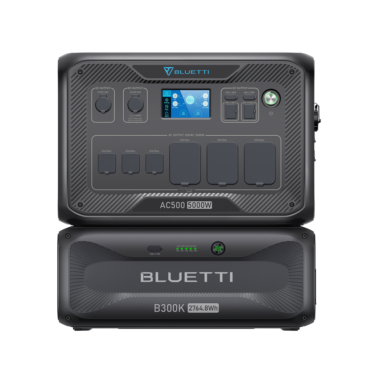 BLUETTI Solar Generator AC500 & B300K Expansion Battery, 2,764.8Wh LiFePO4 Battery Generator w/ 6 5,000W AC Outlets (10KW Peak), 50A NEMA 14-50R, Modular Power System for Home Use, Emergency