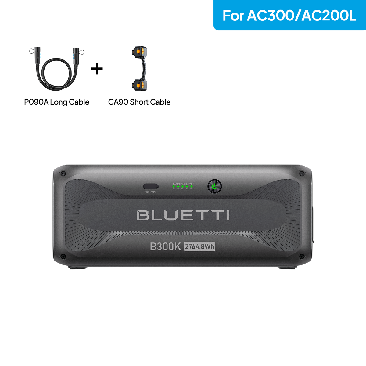 BLUETTI B300K with P090A Long Cable, 2764.8Wh LiFePO4 Battery Pack for Solar Generator Apex 300/AC300/AC200L, Extra Battery for Home, Emergency, Road Trip