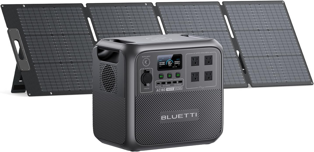 BLUETTI Solar Generator AC180 with 200W Solar Panel (Ships Separately), 1,152Wh Portable Power Station w/ 4 1,800W (2,700W Surge) AC Outlets, LFP Power for Camping, Off-Grid