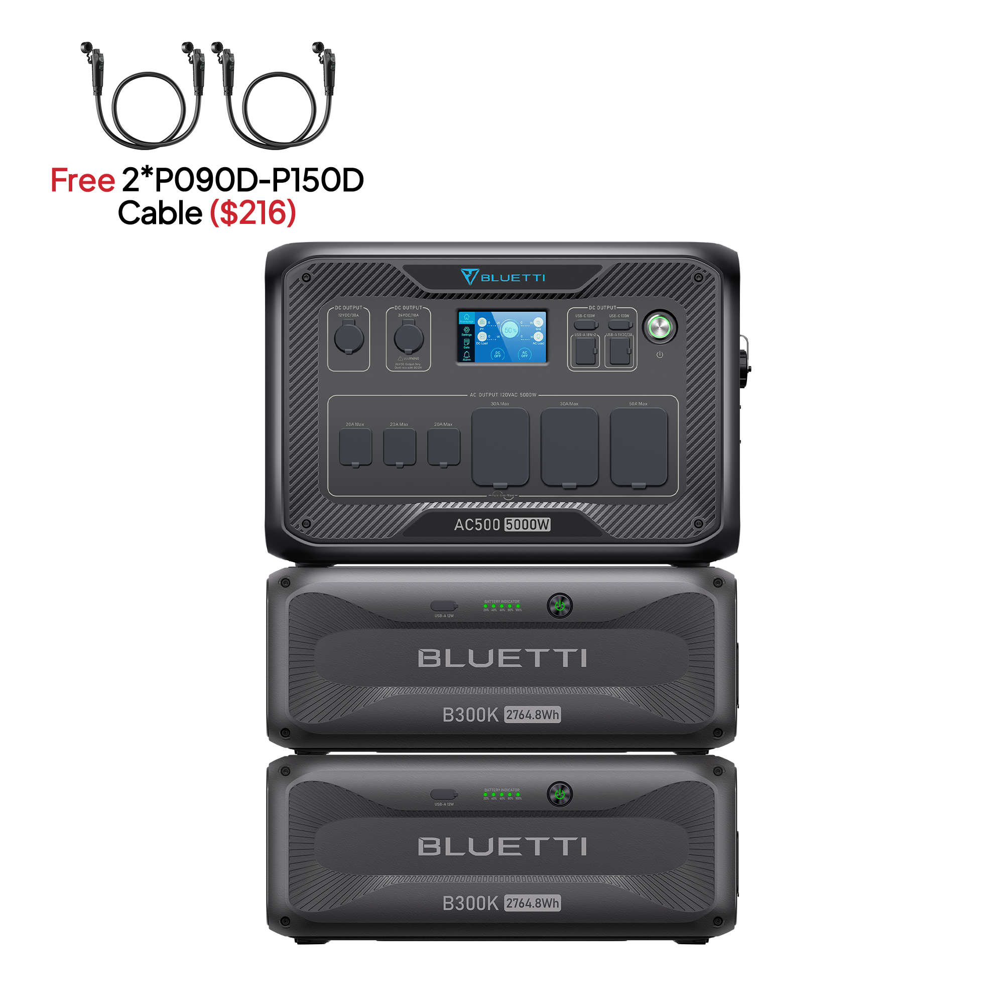 AC500+2*B300K (Free P090D-P150D Cable) | Home Battery Backup