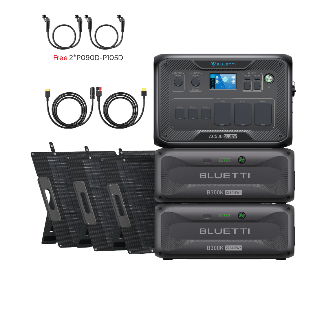 BLUETTI AC500+2*B300K+3*350W Solar+RV Cable (Free P090D-P150D Cable) | Home Battery Backup